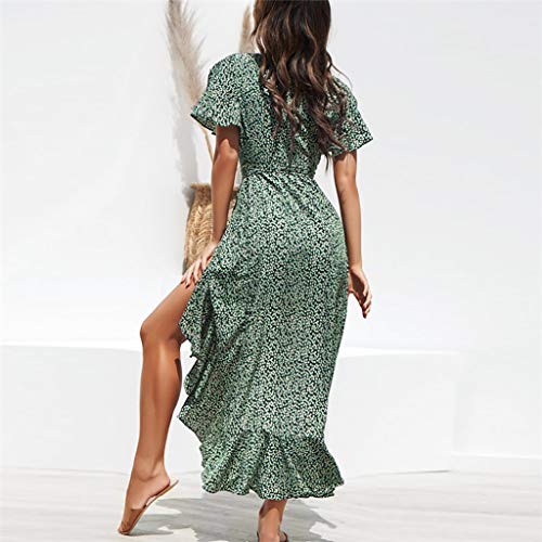 Women's Floral Maxi Dresses Boho Ruffle Split Beach Party Dress Flowy Front Slit High Low Summer Wedding Dress Green