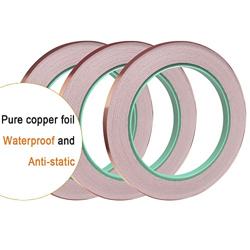 3 Pack Copper Foil Tape with Conductive Adhesive Copper Foil for Stained Glass, EMI Shielding, Paper Circuits, Electrical Repairs, Grounding(1/4inch)