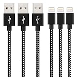 iPhone Charger, 3-Pack 6Ft Mingu, Nylon Braided Cord Lightning Cable to USB Charging Cable for iPhone 7 7 Plus 6s 6 5s 5c 5 SE, iPad Pro, Air, iPad mini 4 3 2, iPod Nano/Touch - Black &White