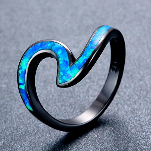 Chic 10KT Black Gold Plated Wave Ring , Blue Opal Wave Ring Show You a Different Style,Only For Girl Friend Gifts (6)