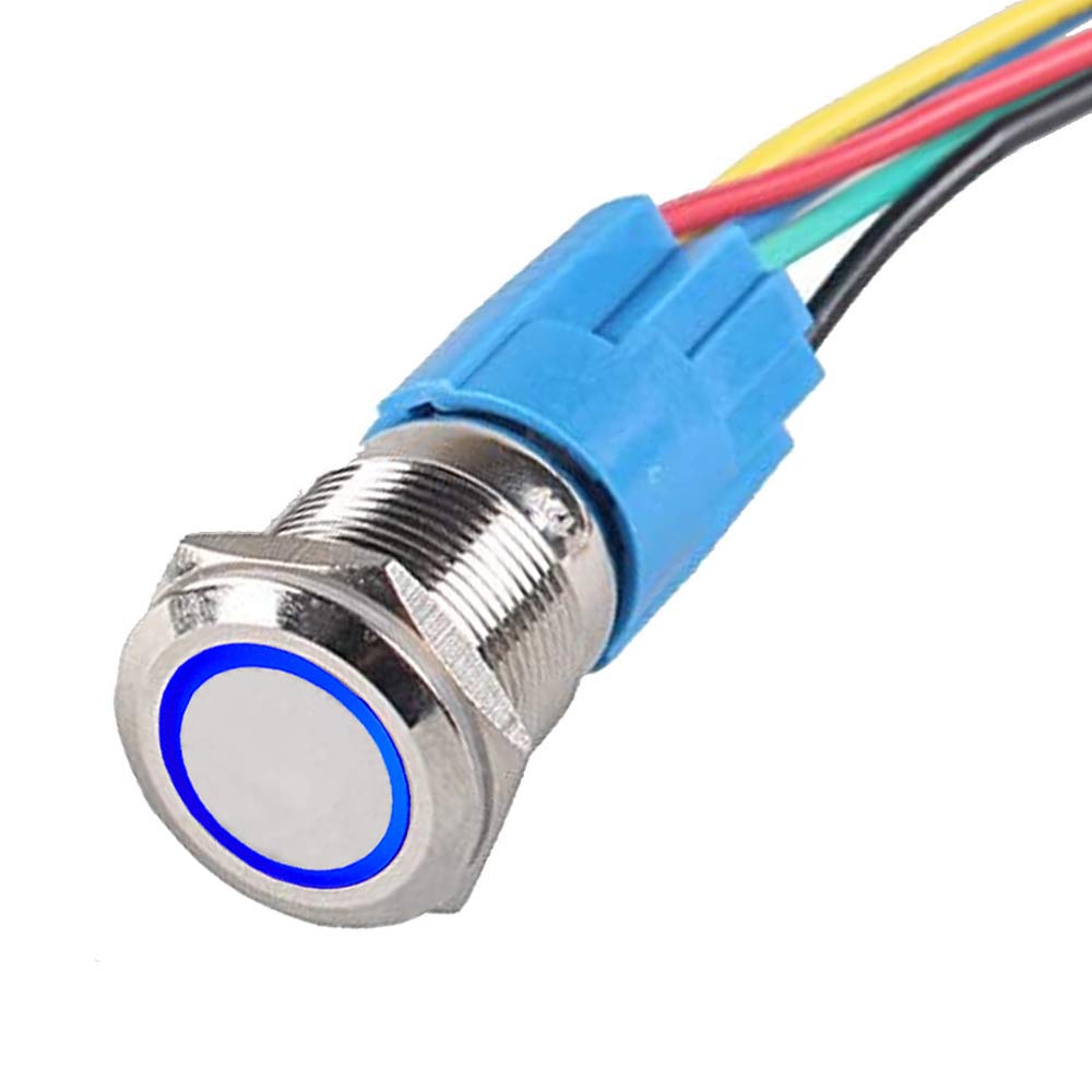 Mintice™ 19mm 12V 5A Car Vehicle Blue LED Light Angel Eye Metal Push Button Switch Socket Plug