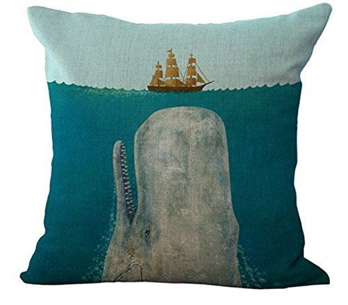 Big whale big shark and boat pillow case cotton blend linen cushi…