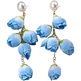 Long Tassels Tulip Dangle Earrings for Women Dainty Tulip Flower Petal Drop Earrings Elegant Rose Floral Eardrop Decors