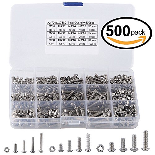 M3 M4 M5 Socket Head Screws, 500PCS Stainless Steel Button Head Hex Socket Head Cap Screws Assortment Kit Bolts and Nuts Kit By Beauty Star