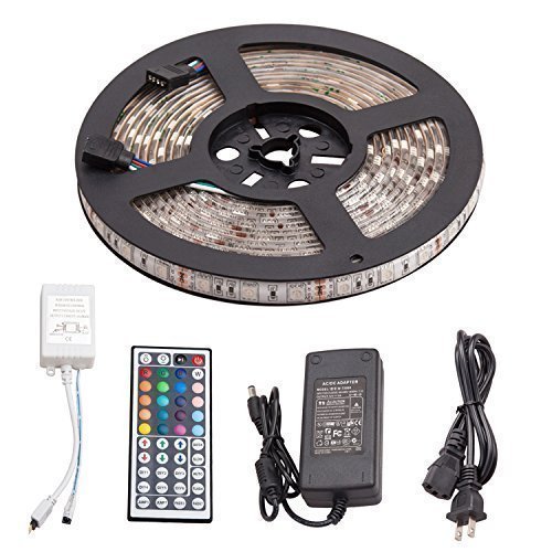 Sunnest (TM) 16.4FT Waterproof Flexible Strip 300 LEDs Color Changing RGB SMD5050 LED Light Strip Kit RGB 5M with 44Keys IR Remote Controller and 12V 5A Power Supply