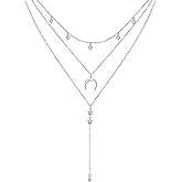 DAOCHONG Layered Necklace 925 Sterling Silver Multilayer Necklace Triple 3 Layered Choker Necklace Long Chain Necklace for Women