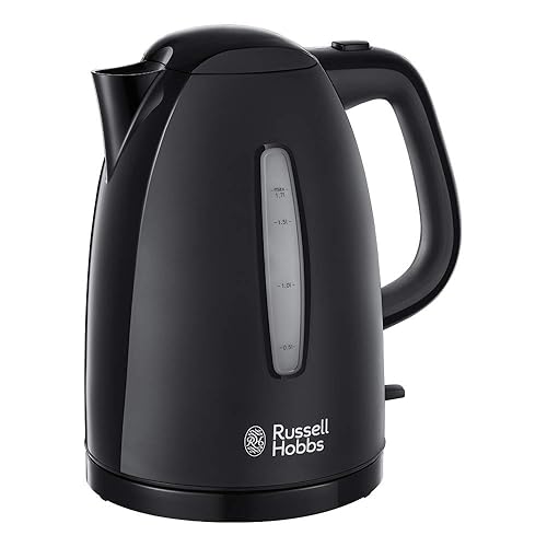 Russell Hobbs Textures Electric 1.7L Cordless Kettle (Fast Boil 3KW, Black Premium Plastic, matt & high Gloss Finish, Removable Washable Anti-Scale Filter, Push to Open lid, Perfect Pour spout) 21271