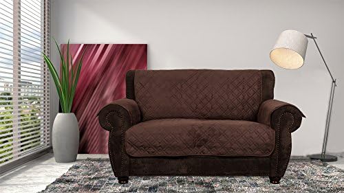 INNOCESSORIES Deluxe Pets Anti-slip Water Resistant Chair Loveseat Sofa Furniture Protector Slipcover (Suede Loveseat Sofa Cover, Chocolate, 47"x74")