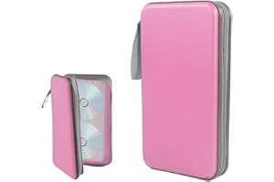 Zpana Car CD Case, 96 Capacity Hard Shell Sturdy DVD Holder with Closure, Portable Zipper Automotive Disc Organizer Storage Bag Accessories for Travel, Universal for Vehicles(Pink)