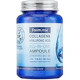Farmstay Collagen and Hyaluronic Acid All-in-One Ampoule - Face Serum Reduces Fine Lines and Wrinkles - Serum for Face with Marine Collagen - 8.45 oz