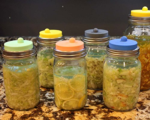 Silicone Fermentation Airlock Valve Lids With Stainless Steel Band for Wide Mouth Mason Jars (Bright Blue, 1)