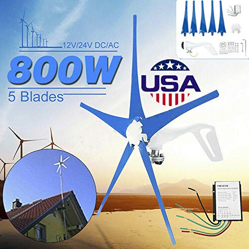 YiiYYaa 800W 5 Blades DC12/24V Horizontal Wind Turbine Generator Wind Turbines Energy Generator with Wind Charger Controller (Without Bracket) (24V)