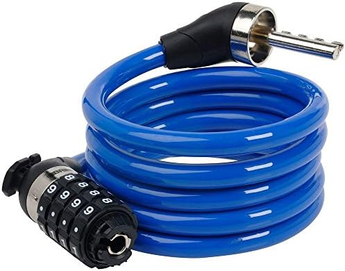 BRINKS175-38654 3/8" x 6' Cable with 4 Dial Resettable Combination Lock - Available in Blue, Red, or Black (Color May Vary)