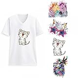 Cat Iron on Transfer for Kids - 4 Pcs Cute Cartoon Animal Patches Appliques for T Shirts, Women Jeans, Baby Dress. DIY Flower Decoration Vinyl Sticker for Party