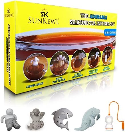 The Adorable Loose Leaf Silicone Tea Infuser Set of 5 by SunKewl with Gift Box