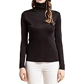 Womens Silk Tops Turtleneck Long Sleeve Mulberry Silk Thermal Shirts Layer Tops Slim High Neck Blouse Undershirts