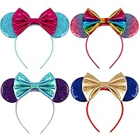 Mouse Ears Bow Headbands Glitter Mickey Rainbow Party Decoration Cosplay Costume Mermaid Minnie Ears Headband for Girls