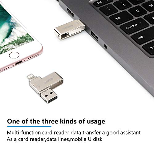 USB Drive 128GB USB Memory Stick iOS Flash Drives for iPhone Photo Stick External Drive Sunswan Compatible iPhone iPad iOS MacBook and Computer (Silver128G-XY) - Thumbnail 2