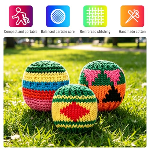 Hand-Made Knitted Footbag Colorful Crochet Kickballs Soft Hand Knitted Juggling Bags Suitable Outdoor and Indoor Party and Coordination Training, Suitable AduIts & ovet 14 Years oId Teens Use