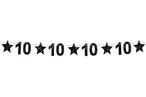 COOSOAR Happy 10th Birthday Glitter Black Star Banner Shiny Bright Star Twinkle Theme Backdrop Decor for Festival Home Wall Classroom 10th Birthday Party Supplies Cheers to 10 Years Bday Decorations Favors
