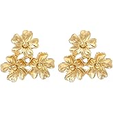 Flower Earrings for Women, Cute Floral Plumeria Earrings for Womens, Gold Flower Clusters Stud Earring Hypoallergenic, Golden Hawaiian Floral Earring Studs