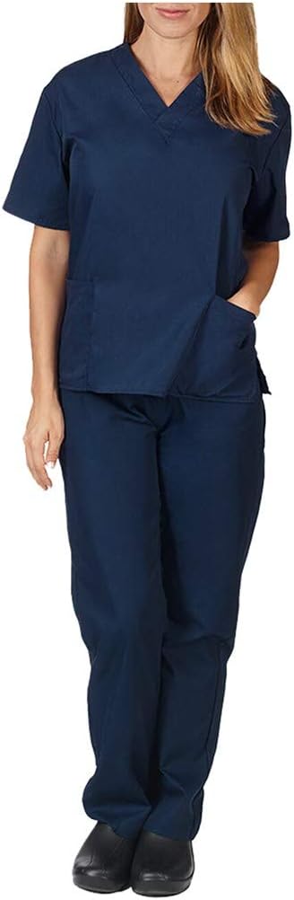Chrystyna Uniforms Unisex Medical Scrub Set Healthcare Doctors Nurses Two-Piece Uniform - V-Neck TOP Tunic and Long Pants- Men and Women - 10 Colours Available - Brown Navy, Blue, Green and More