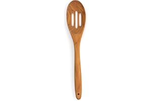 RSVP International Olive Wood Slotted Spoon, 12" | Rustic, Natural Authentic Italian Olive Wood | Classic Style for Kitchens,
