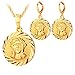 Women's Jewelry Set of 18K Gold Plated Jeusus Christ Medal Pendant Necklace Earrings