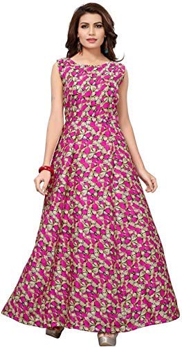 sanjana collection women's benglori satin printed semi-stitched gown