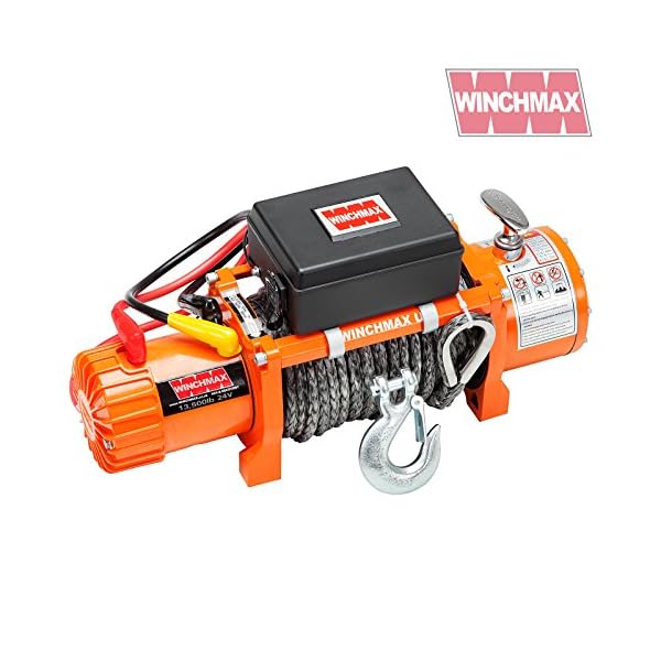 WINCHMAX 13500lb / 6123kg Original orange 24v elektrische Winde. 28 m 11 mm Dyneema SK75 mehrstrÃ¤ngiges Synthetikseil, 3/8 Zoll Gabelhaken, Twin Wireless Remote Control. – Bild 5