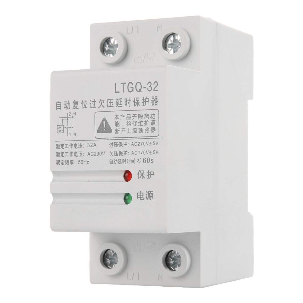 Voltage Protector Relay, 2P32A 230VAC Adjustable Automatic Reconnect