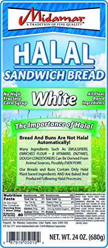 Midamar Halal White Sandwich Bread - 1 case 10/24 oz loaves per case
