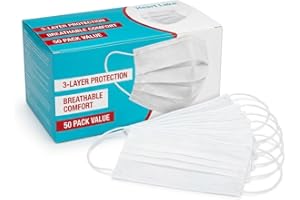 Heart Lake White Disposable Face Mask, 50 Pack, 3-Layer Breathable Protection, Non-Woven Fabric, Adults