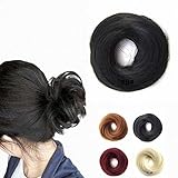 FESHFEN Scrunchy Scrunchie Hairpieces Elastic Messy Hair Bun Ponytail Hair Extensions Wig Drawstring-1B# Off Black