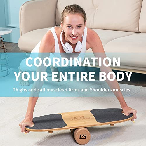 XCMAN Bamboo Balance Board Trainer with Adjustable Stoppers 3