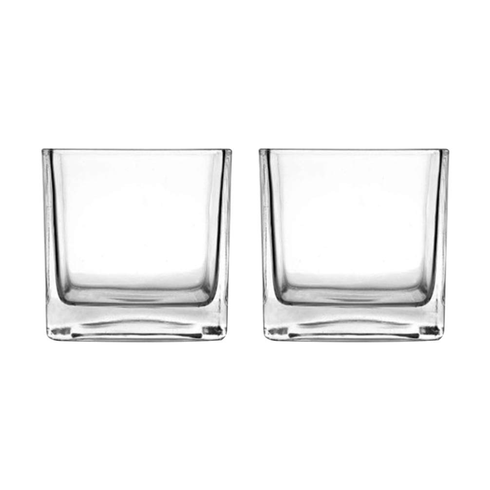 VOSAREA 2Pcs Square Glass Cube Flower Vase Decorative Candle Hodler Centerpiece for Home Wedding