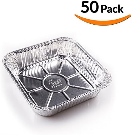 8 Inch Square Disposable Aluminum Foil Pan - 1400 Ml Capacity Take Out Pans Ideal for Pies, Cakes, Meats - Size 8.46" x 8.46" x 2.24" - Pack of 50 With Covers For Christmas Party