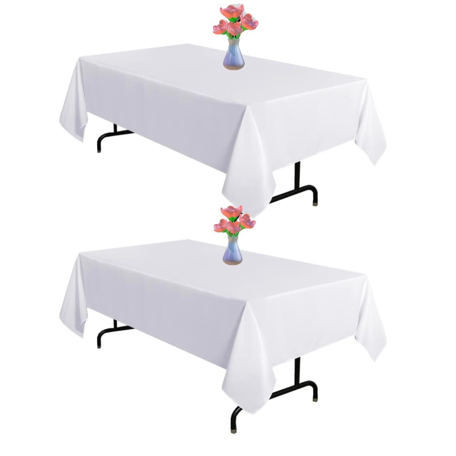 Vnituasr 2 Pack 60 x 84 Inch White Table Cloth Rectangle, Polyester Washable Fabric for Wedding Banquet, Restaurant, Parties