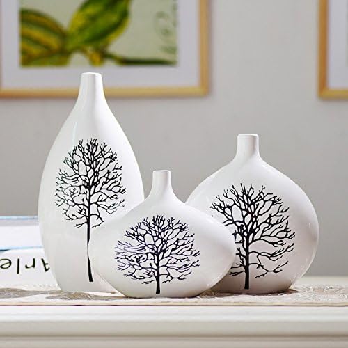 FUCHEN Modern Three Piece Home Furnishing Decor Vase Decoration Personalized Ceramic Vase Ornaments Birch,White Full Set