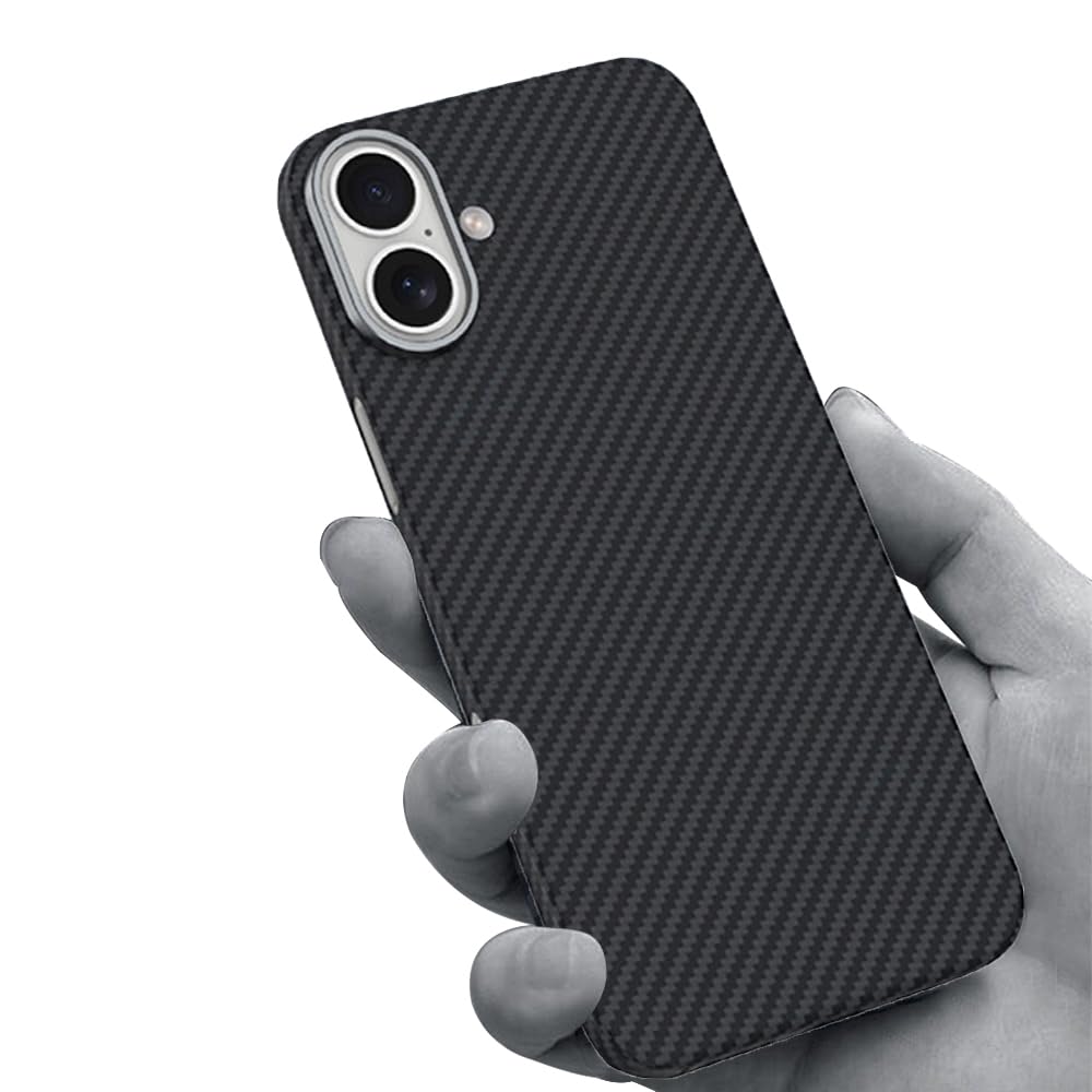 Photo 1 of RIZZ Compatible Apple iPhone 16 Carbon Fiber Case, Slim Grip Comfortable,Fits MagSafe, with Metal Camera Protective Frame, Ultra Slim Aramid Fiber Phone Cover - Black