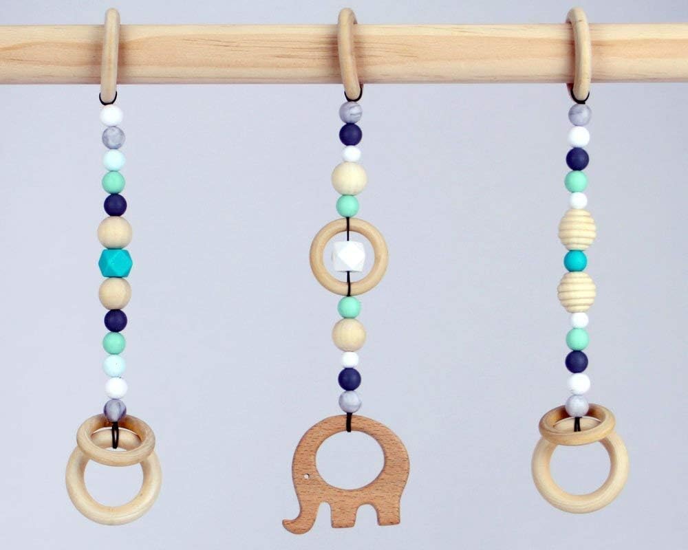 Hanging baby play gym toys set of 3 pcs contrast colours wooden handmade boy girl nursery decor hanger infant rattle montessori crib pram toy garland baby shower gift