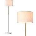 Bedroom Floor Lamp Farmhouse Floor Lamps for Living Room Mid-Century Pole Lamp Linen Lamp Shade, Standing Tall Lamps for Bedrooms and Office (White)