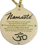 Namaste Yoga Golden Blessing Porcelain Ornament Rhinestone Crystal Brown Gold