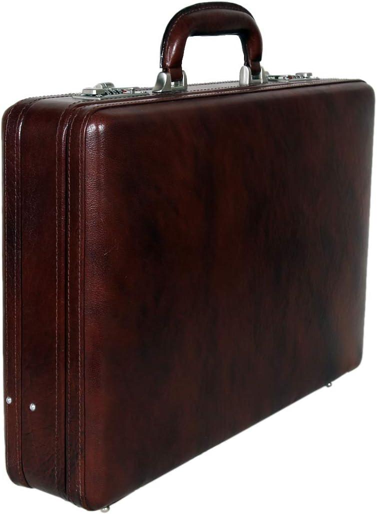 18 Inch Expandable Men's Leather Briefcases Office Bags (Brown)