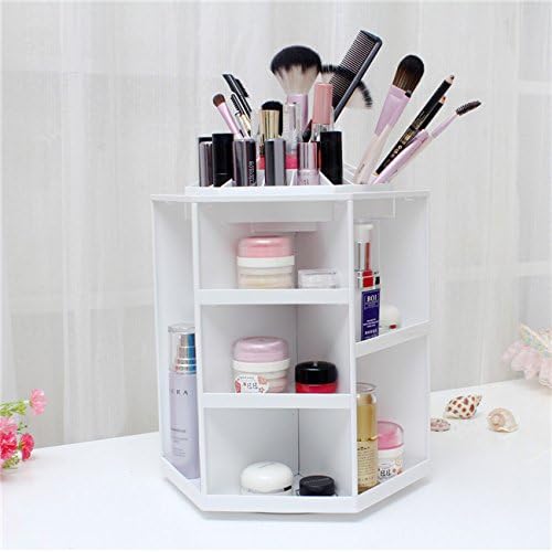 OUOH Makeup Organizer Large Capacity 360°Rotating Acrylic Cosmetics Storage/Revolving Makeup Organizer/Cosmetics Storage Case (White)