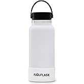 FJULflask Vacuum Insulated Water Bottle 32oz - Stainless Steel Thermo Mug - Wide Mouth Chug Lid Screw Top - Metal Canteen Keeps Hot for 12 & Cold for 24 Hours (White)