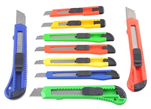 eZthings 10 Heavy Duty Box Cutters Openers Utility Knives with Snap off Blades (Variety Knife Set)