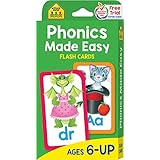 School Zone - Phonics Made Easy Flash Cards - Ages 6 and Up, Preschool to Second Grade, Short Vowels, Long Vowels, Word-Picture Recognition, and More