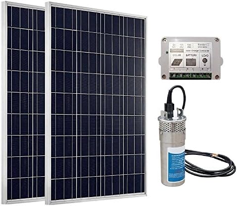 Solar Powered Water Pump -2 x 100W Poly Solar Panel w/24V Deep Well S/Steel Water Pump incl. 15A Solar Controller for Ponds, Irrigation, Wells, and Pools