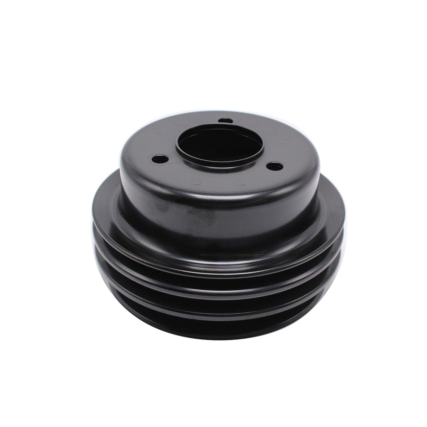 View 1 of 1 PC SHLPDFM Semi Gloss Black 3 Groove Steel 6-5/8" Diameter Crankshaft Pulley Fits for Ford Small Block 260 289 & 351W 1965-1967